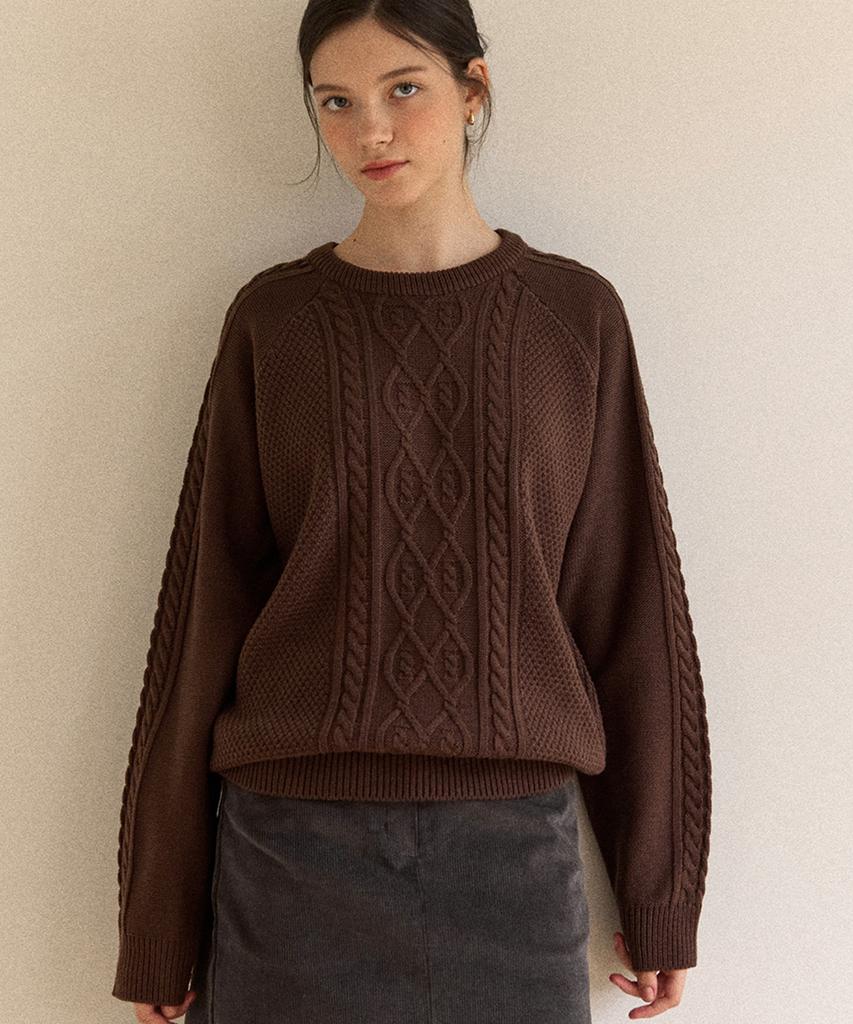 OURHOPE Sheldon Cable Knit Sweater - Brown