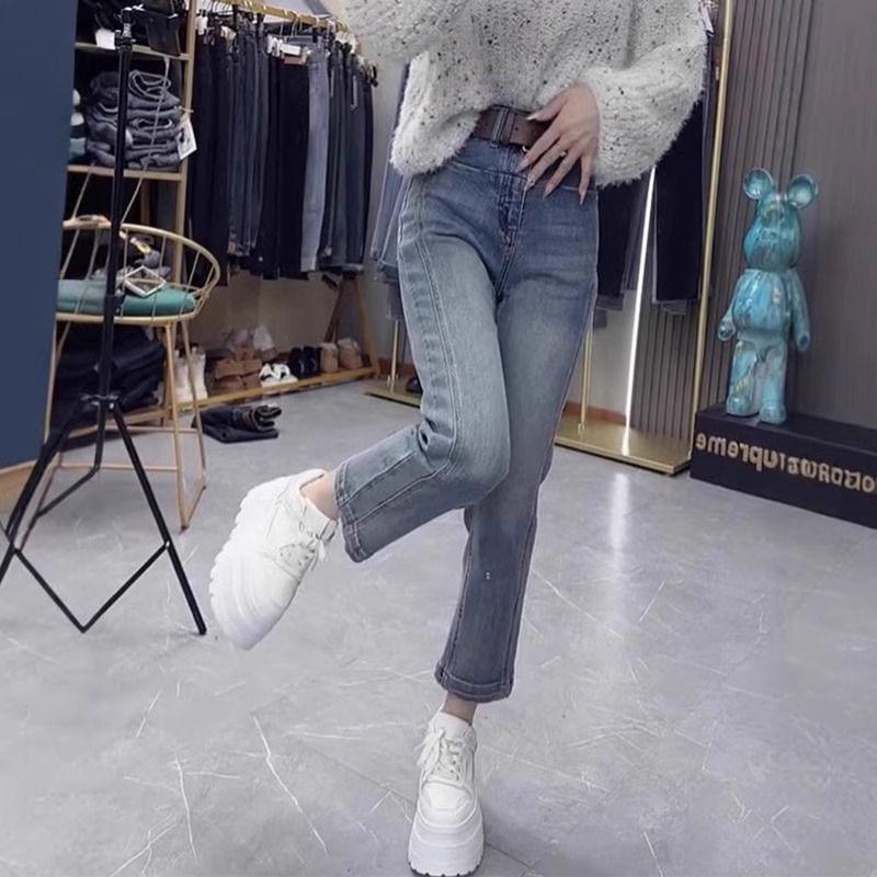 2025 New Spring/Autumn High-Waisted Elastic Slimming Petite Cigarette Jeans for Women