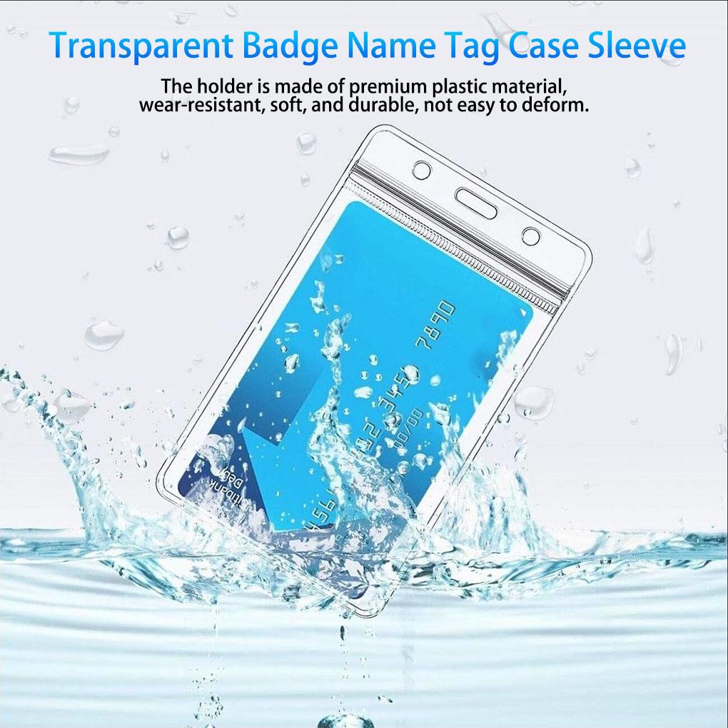 10 Pieces Waterproof Plastic Card Holder Transparent Badge Name Tag Pre-punched Cardholder with Resealable Zip