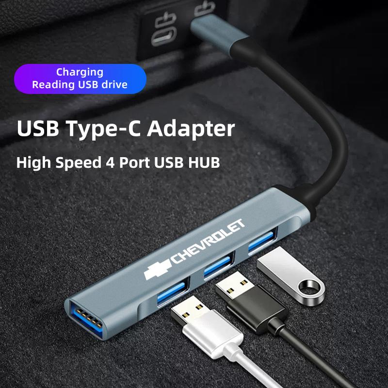USB Type-C To 4 Port USB Car HUB High Speed Adapter For Chevrolet Cruze Sonic Silverado Corvette Camaro Equinox Bolt Z71 Sail SS