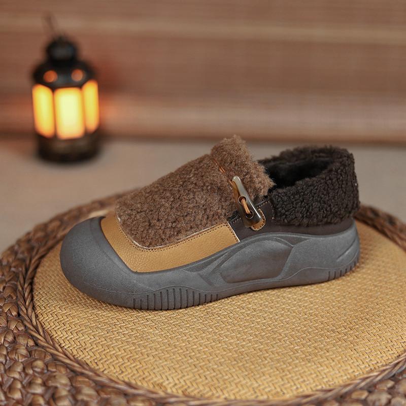 Color matching thick-soled lamb wool shoes women's new autumn and winter outer wear velvet warm cotton shoes one pedal casual loafers