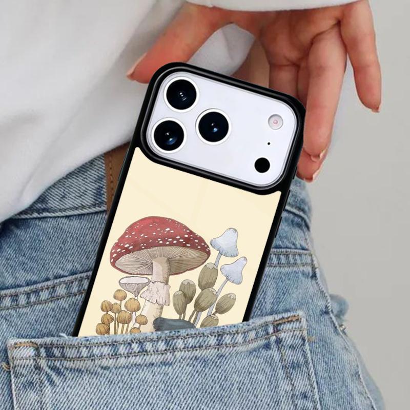 Vintage Retro Frog Mushrooms Phone Case for iPhone 17ProMax 12 13 14 15 16e 17 Pro Max Plus Air Cover