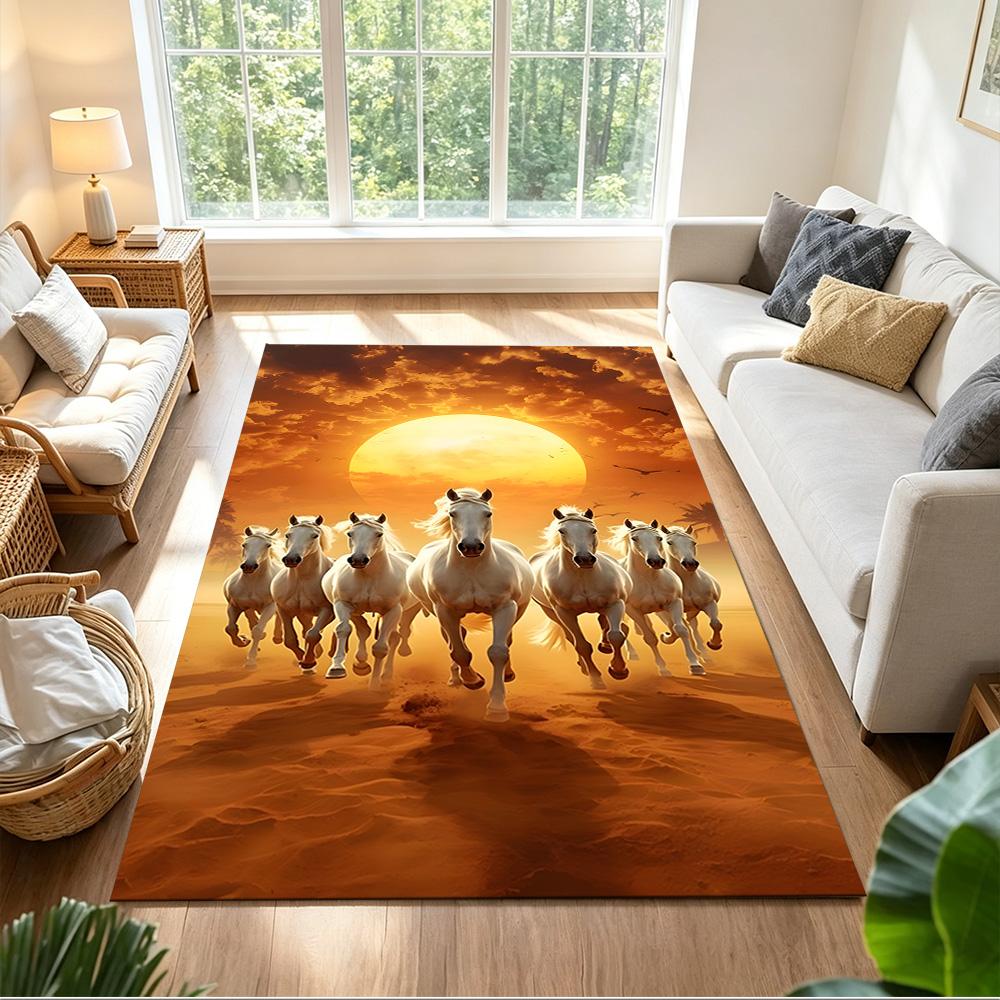 Sunset Horses Running Wild Non-Slip Home Carpet Design for Office Decor Living Room Gift