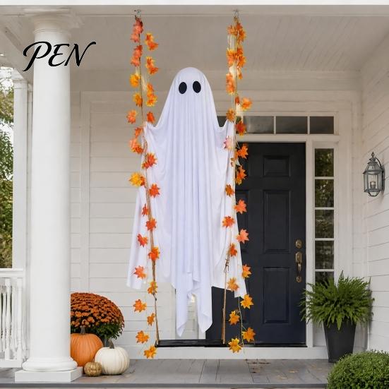Halloween Party Theme Supplies Hanging Swinging Ghost Decoration for Outdoor Garden Yard, Weighted Fabric Flying on A Large Decorations Trees