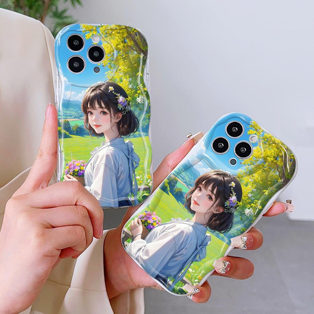 Cute Cartoon Pattern Cream Texture Casing Wavy Edge Soft Silicone Cover Phone Case for Xiaomi Redmi