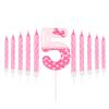 11pcs Pink Bow Number 0-9 Birthday Candles, Cat Cartoon Birthday Decorations for Girls, Wedding Anniversary Party Supplies