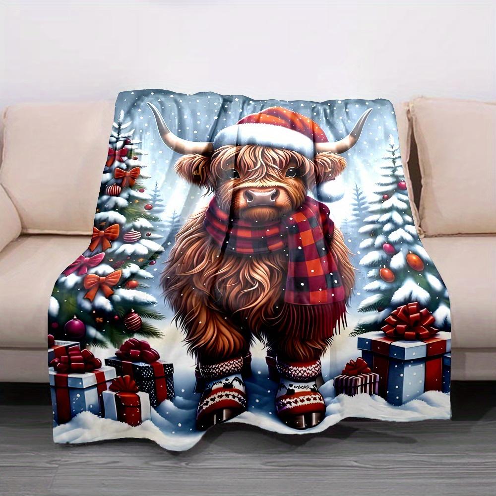 Cozy Highland Cow Christmas Throw Blanket - Soft Flannel, Reversible, Perfect for Bed, Sofa, Camping & Travel - Machine Washable