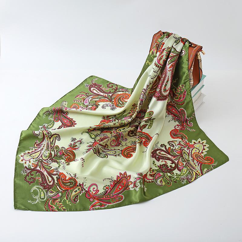 90*90cm Hijab Scarves Women Cashew Print Satin Female Luxury Brand Square Shawls Head Ladies Bandanna Foulard Muffler Girl