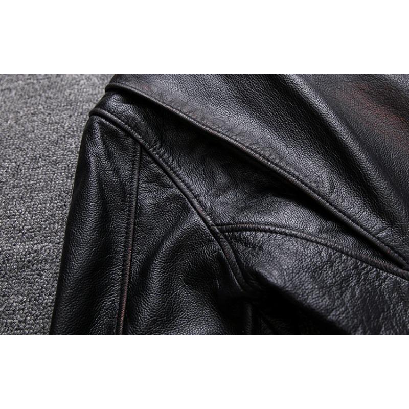 Chinese Size Men Leather Jacket Turn Down Collar Vintage Leather Jacket For Men Jackets Natural Cowhide Male Coat Autumn
