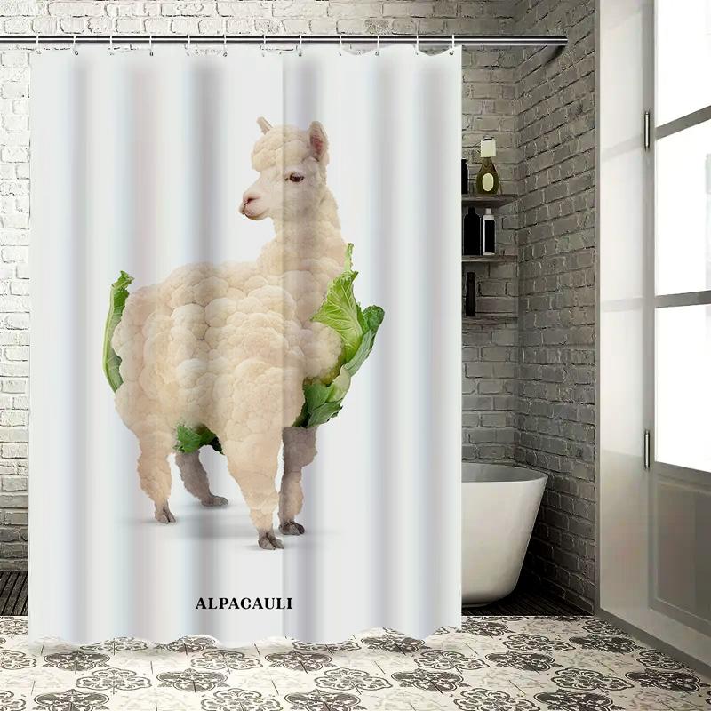 Creative Cauliflower Alpaca Sheep Shower Curtain Home Decor Bathroom Liner Waterproof Fabric Print Umbrella Privacy Cover White