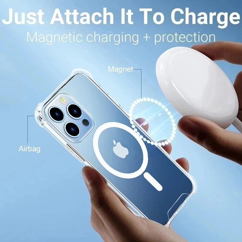 Clear For Magsafe Magnetic Case For iPhone 14 13 12 11 Pro Max 14 Plus Shockproof Protective Cover Wireless Charging Accessories