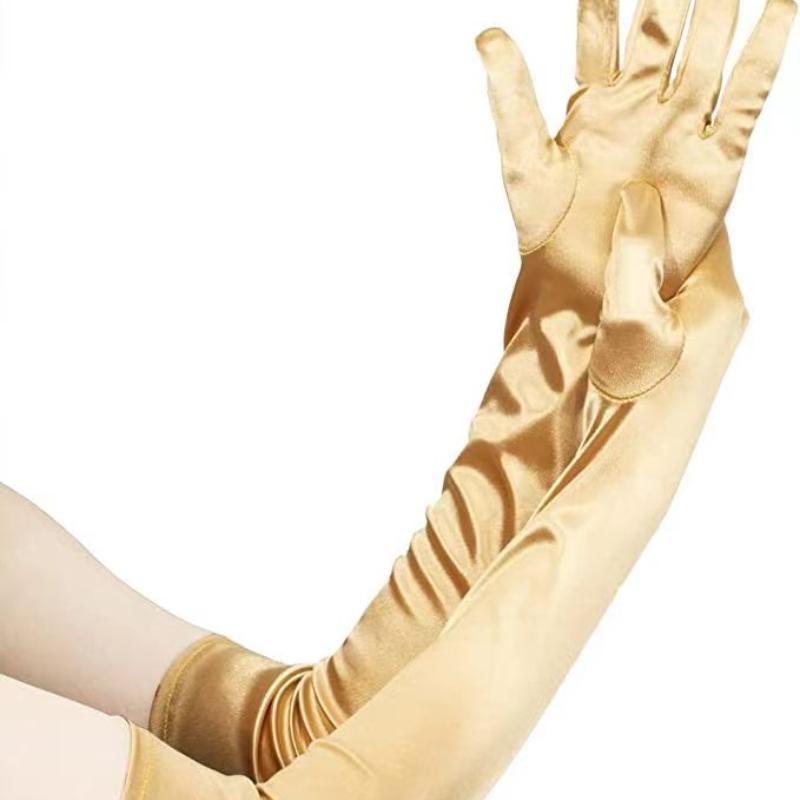 Korean Women Christmas White Wedding Dress Long Satin Elastic Etiquette Gloves Summer Sunscreen UV Full Finger Driving Glove K14