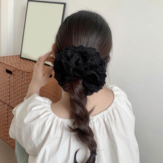 Women Hair Band Four Layer Lace Trim Large Hairband Solid Color French Style Hair Rope Hair Accessories