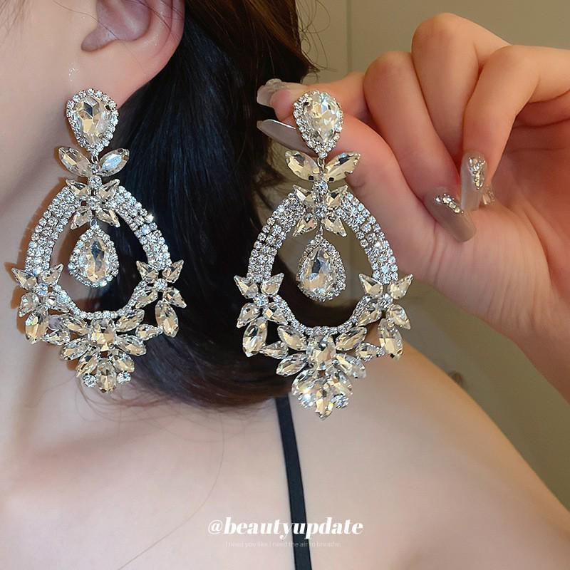 European and American Luxury Irregular Silver Needle Earrings with Rhinestone Inlay