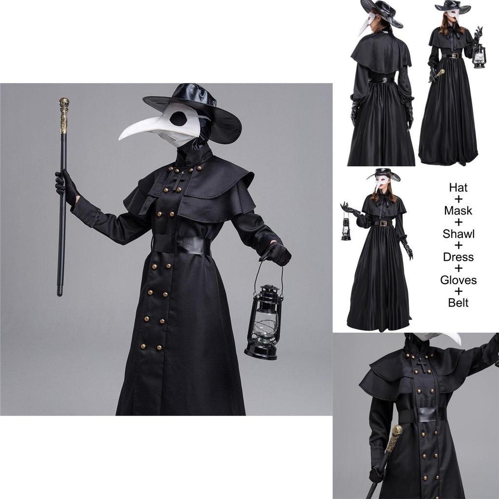 Stupendo Costume da Medico della Peste per Halloween e Cosplay Una Veste con Cappuccio Medievale, Maschera e Cappello per Cosplay da Monaco