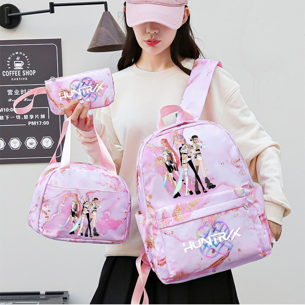 3Pcs/set Cartoon Kpop Printed Backpack with Handbag Pencil Case for Teenager Student Girl Boy Bookbag Schoolbag Women Large Capacity Travel Bag