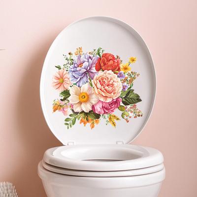 Pegatinas de Flor de Peonía Pintadas a Mano para Asiento de Inodoro, Elegantes Calcomanías Impermeables Autoadhesivas para Decoración de Baño