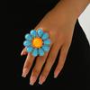 Flower Ring for Women Blue Pedals Large Boho Floral Ring Big Blooming Flower Zinc Alloy Ring for Wedding Holiday Jewelry Gifts