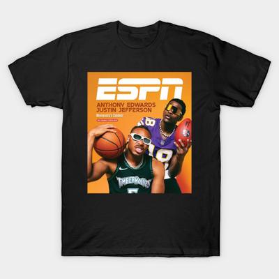 Asian Size Men Print T-shirt Anthony Edwards Justin Jefferson Minnesota Timberwolves Vikings No-Cut Heat Transfer Print Cotton Tshirt
