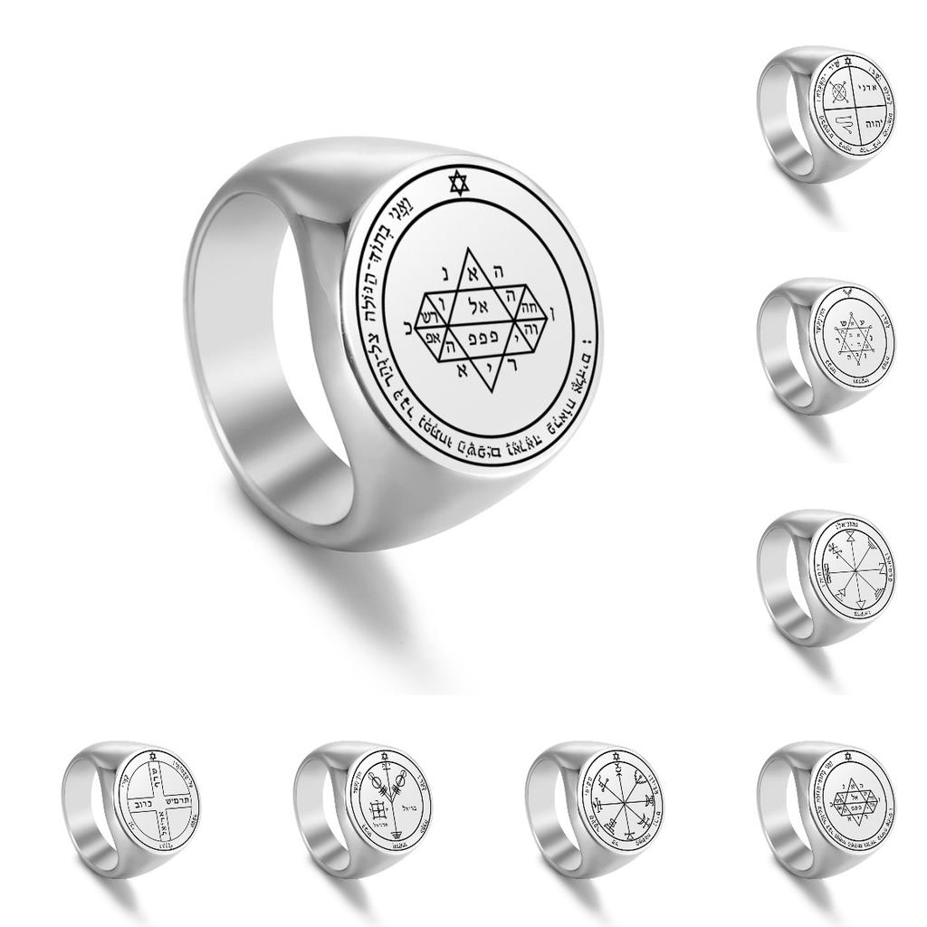 Sigillo dei Pentacoli di Giove Anelli Vichinghi Gotici per Uomo Donna Vintage Chiave di Salomone Punk Wicca Acciaio Inossidabile Sigillo Anello Gioielli