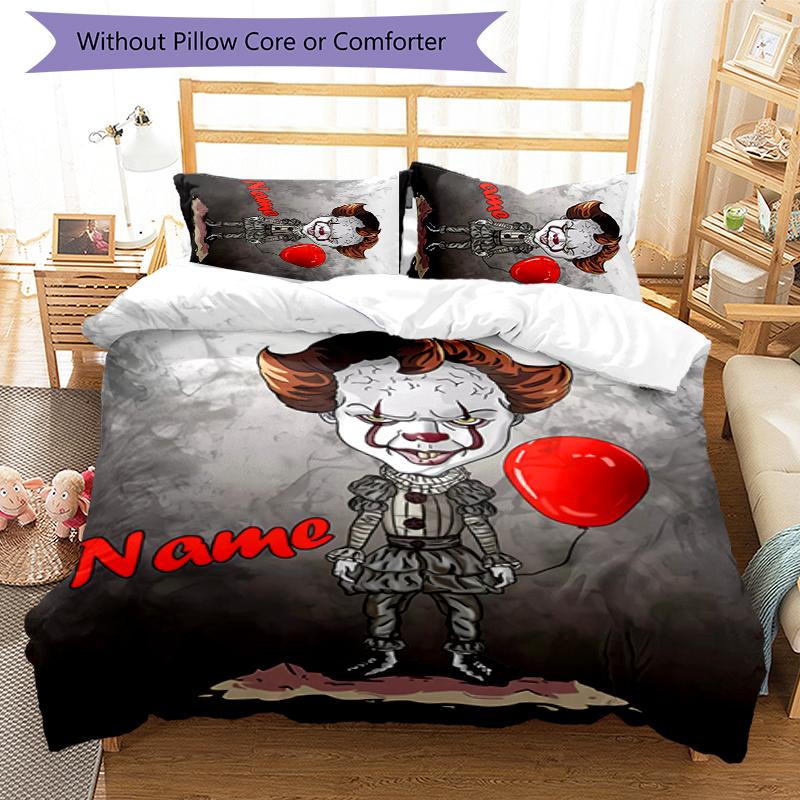 3pcs Custom Name Cartoon Pennywise the Dancing Clown Bedding Set Duvet Cover Closure Includes 1 Duvet Cover & 2 Pillowcases for All Seasons Bedroom De