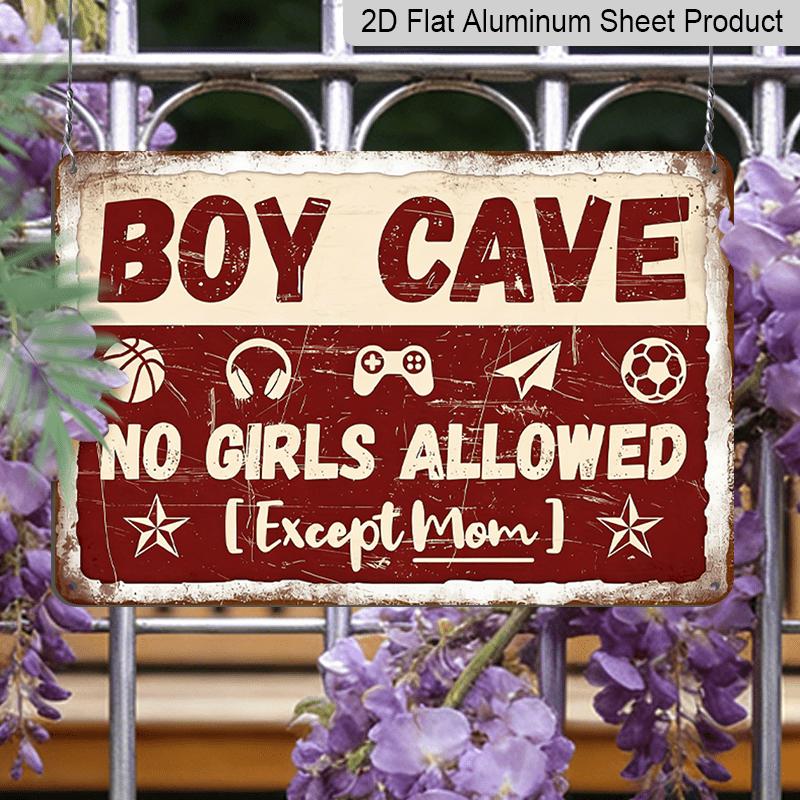 2D Flat Decorative Signs & Plaques1pc Vintage "Boy Cave No Girls Allowed Except Mom" Metal Aluminum Sign - 12X8 Inch - Retro Wall Decor for Game