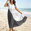 Women's Casual Loose Fit Bohemian Style Gradient Print Short Sleeve V Neck Midi Dress with Elastic Waist and Flowing Skirt for Everyday Wear