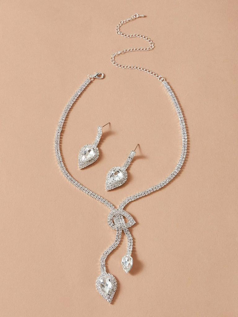 3PC Women's Fashion Trend Claw Chain Water Drop Necklace Earrings Zircon Set Wedding Banquet Party Holiday Gift