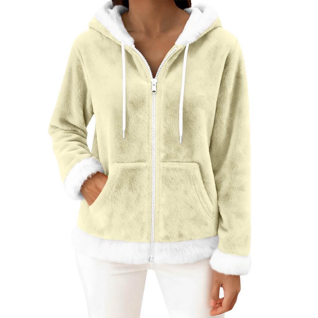 Moteriškas kasdienis madingas ilgomis rankovėmis užsegamas vilnos kardiganas su gobtuvu