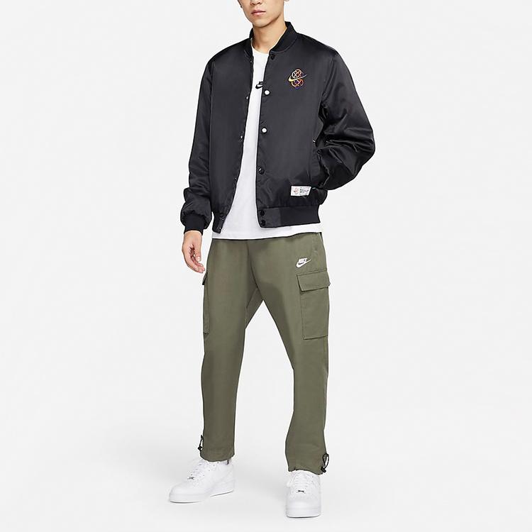 Nike Sportswear Varsity Woven Casual Rubiks Cube Long Sleeve Bomber Jacket Men Outerwear Black DH1380-010