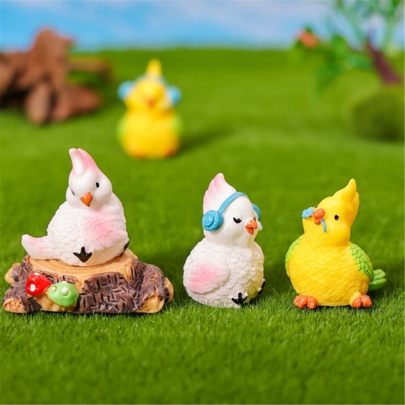 Parrot Figurines Mini Parrot Decors Waterproof Toy Playsets Miniature Doll Garden Figurines Cake Toppers Parties Favor