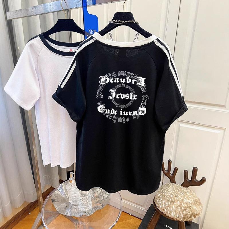 Women's Summer Fashion New Printed Three Bar Short Sleeved Top