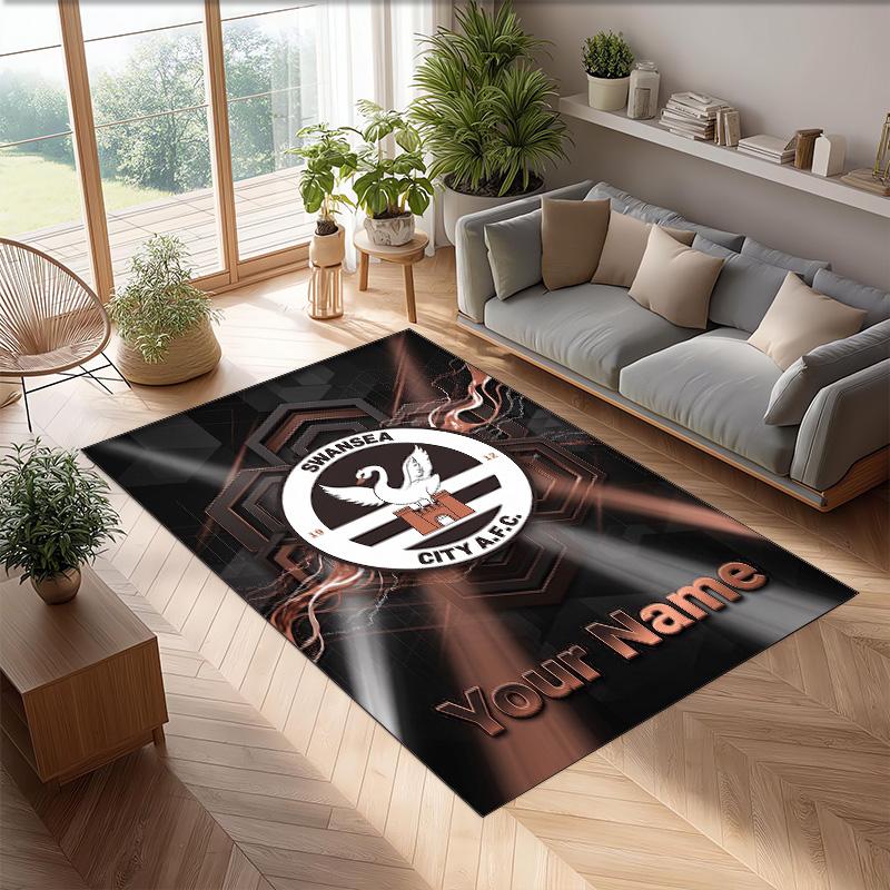 Swansea City FC Printed Crystal Velvet Rug Non‑Slip Crystal Velvet Carpet For Sofa Bedroom Indoor Home Decoration