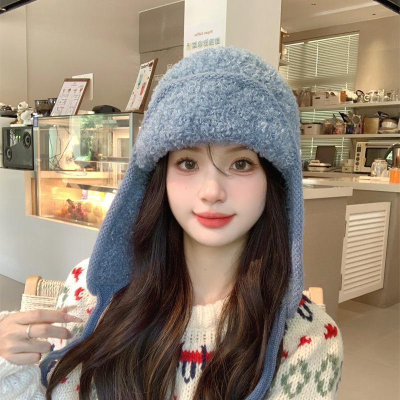 Autumn And Winter Haze Blue Knitted Hat Women'S Cold Protection And Warmth Korean Version Versatile Face Small Ear Protection Pullover Hat