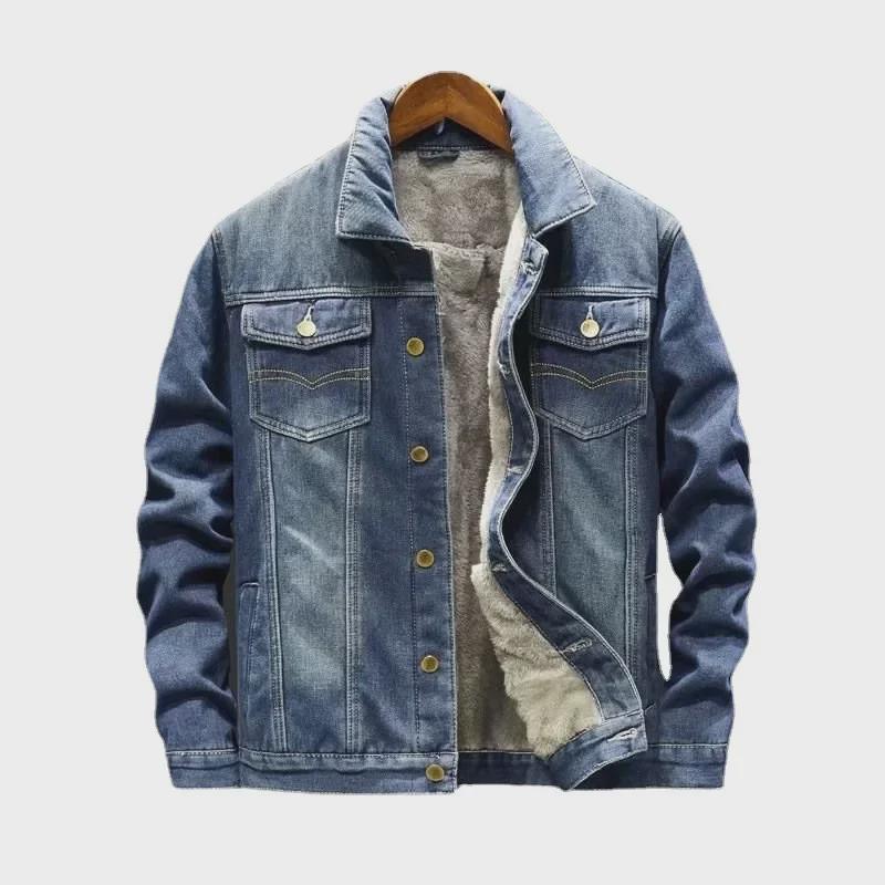 Men's Winter Thickened Velvet Denim Jacket - Warm & Versatile, Loose-Fit Cotton Coat, Large Size.
