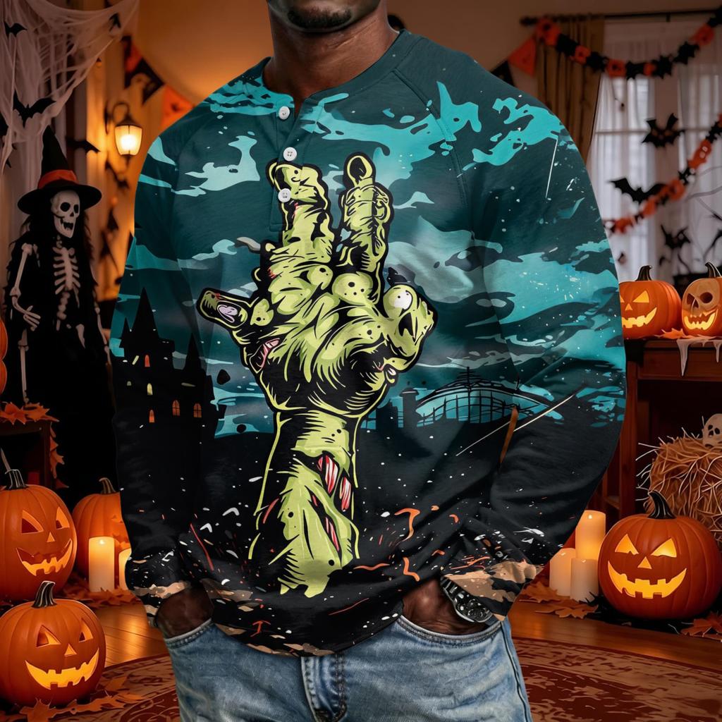 Men's Long Sleeve Shirt Loose Fit Casual Top for Halloween and Everyday Wear