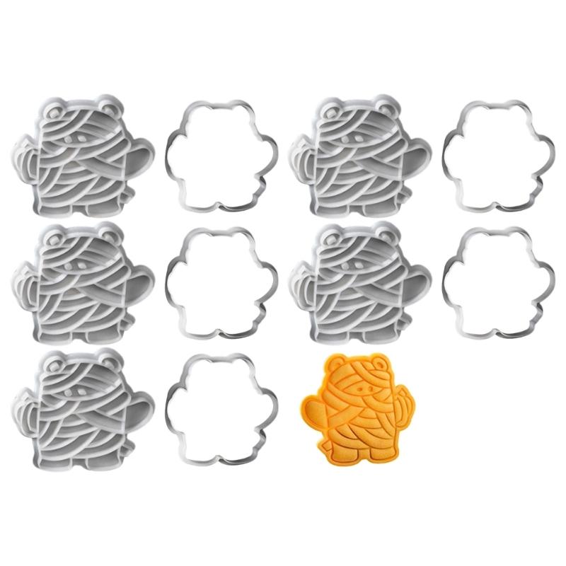 

5 Set Food Grade Small Biscuit Moulds Bear Shape Biscuit Stamps Halloween Small Cookie Molds for Special Greetings