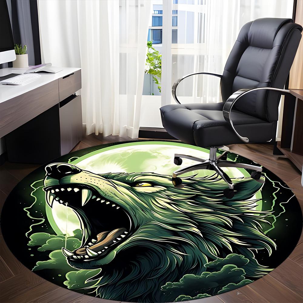 1pc Wolf Moon Office Round Area Rug, Under Office Chairs Bedroom Living Room Home Decor, Room Deco
