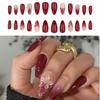 Christmas Wine Red False Nail For Formal Event Sculpted 3D Flower Comfortable Almond Shape Artificial Nail