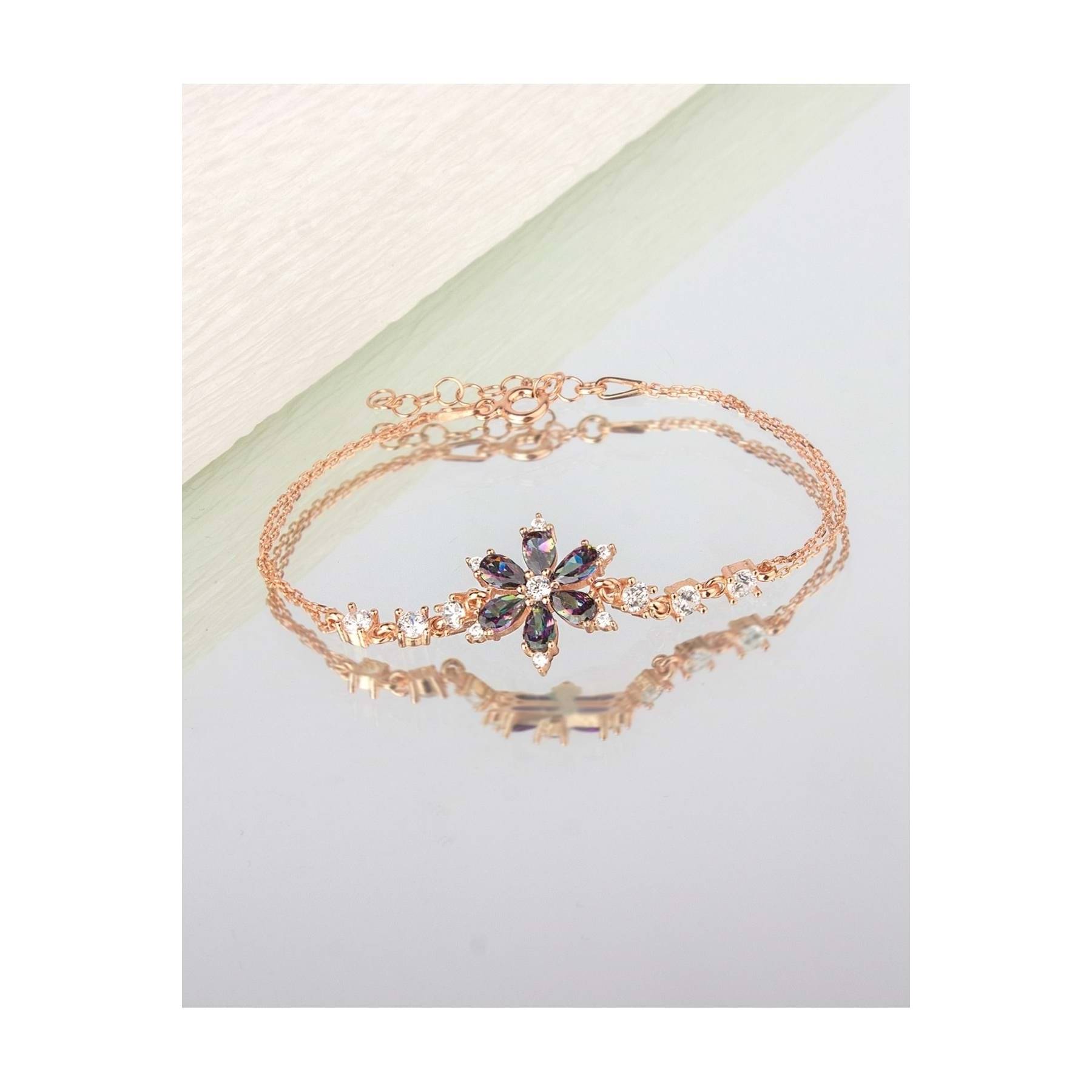 

925 Sterling Silver Narcissus Flower Bracelet - Black