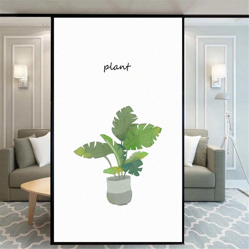 

Static Cling Privacy Windows Film Decorative Potted Plants Stained Glass Window Stickers Frosted Window Cling Tint (as the picture,40x60cm WxH)