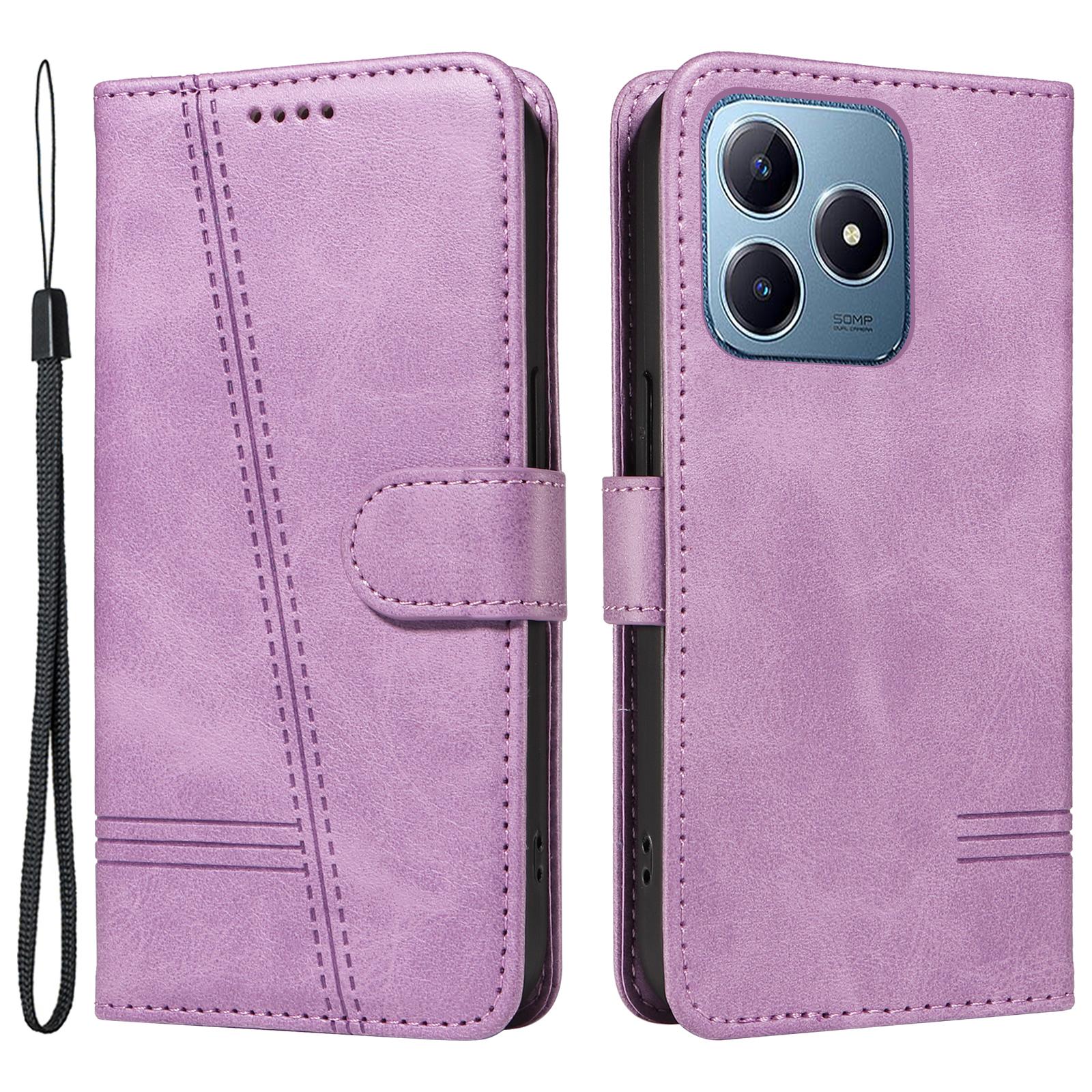 

For Realme Note 60x 4G/C63 4G/C61 4G Case Wallet Imprinted Line PU Leather Flip Phone Cover with Wrist Strap C