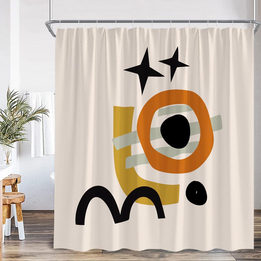 Abstract Geometric Shower Curtain Mid Century Flower Leaf Nordic Minimalist Bathroom Decor Modern Polyester Bathtub Curtain