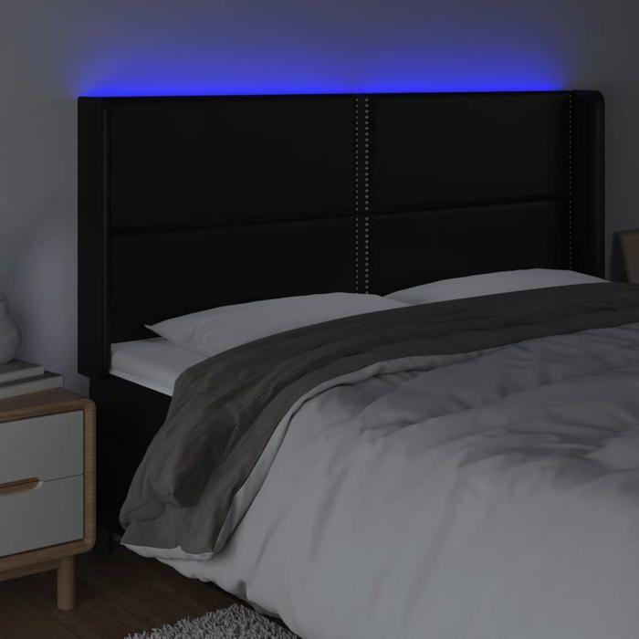 Tête de lit - MAISON EXCLUSIVE - 183 x 16 x 118/128 cm - Similicuir noir - LED intégrée découpable - Hauteur réglable