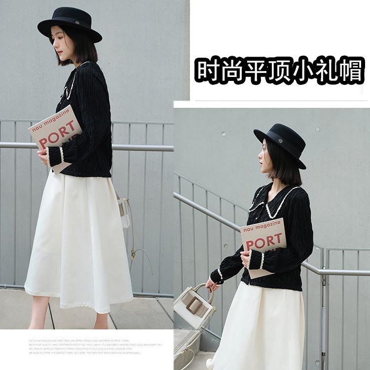 M Letter Decorative Hat Women's Autumn and Winter Versatile Short-brimmed Top Hat Woolen Flat-brimmed Hat French Flat-top Hat Men's Short Hair
