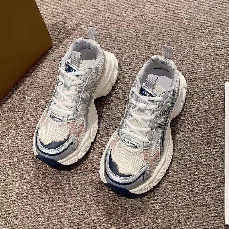 

Туфли на платформе для папы, женские, новинка 2025 года, весна-лето, дышащая сетка, для студентов, бег, жареные, уличные, легкие, повседневные, спортивные туфли 40 розовый