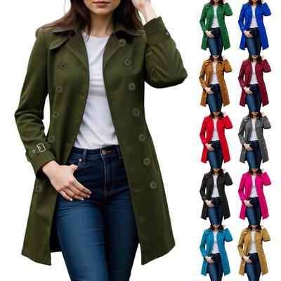 Womens Coat Double-Breasted Long Dressy Windbreaker Overcoat Fall Winter Outerwear