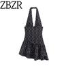 Zbzr Spring New Women Clothes Western Style Simple Contrast Color Bowknot Decoration Mini Dress 5536071