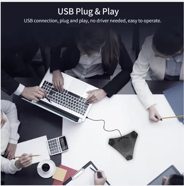 USB-Freisprechmikrofon Konferenzmikrofon Omnidirektionales Computermikrofon 360° Spracherfassung mit Stummschalttaste für Skype/Videokonferenz