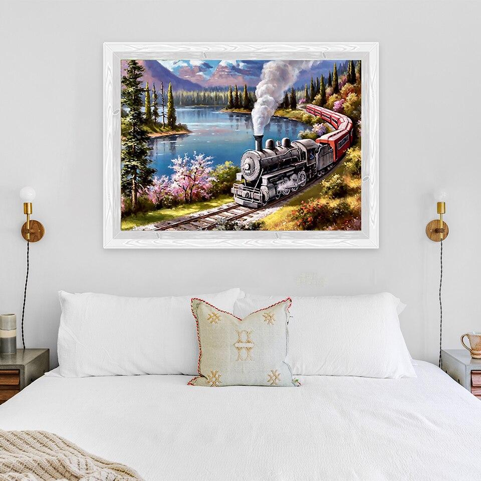 New 5D DIY Diamond Painting Train Scenery Diamond Embroidery Cross Stitch Full Round Drill Crafts Home Decor Manual Gift